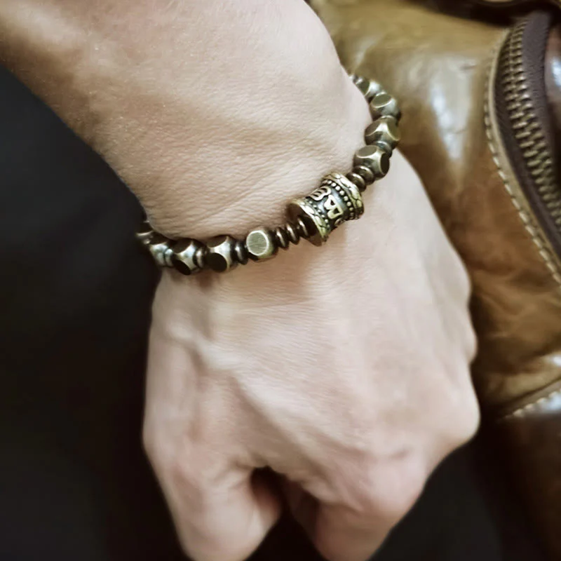 Buddha Stones Tibetano Om Mani Padme Hum Amuleto in ottone intagliato in rame Focus Bracciale - Image 5