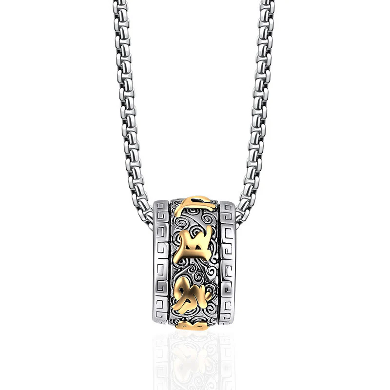 Buddha Stones Tibetano Om Mani Padme Hum Collana con ciondolo in acciaio al titanio e pace