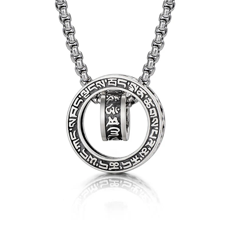 Buddha Stones Tibetano Om Mani Padme Hum Intagliato Pace Purezza Catena Collana Pendente