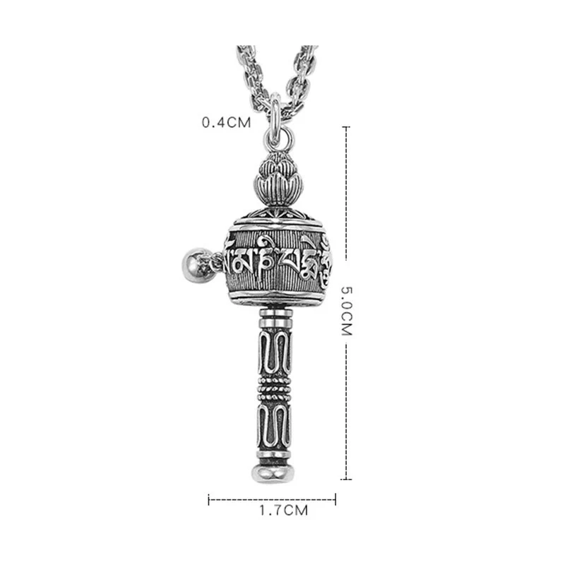Buddha Stones Tibetano Om Mani Padme Hum Ruota di Preghiera Loto Saggezza Collana Girevole Pendente - Image 14