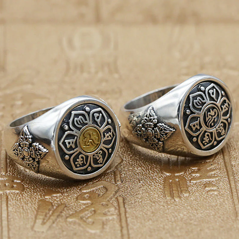 Buddha Stones Tibetano Om Mani Padme Hum Vajra Modello Rame Focus Anello Rotante