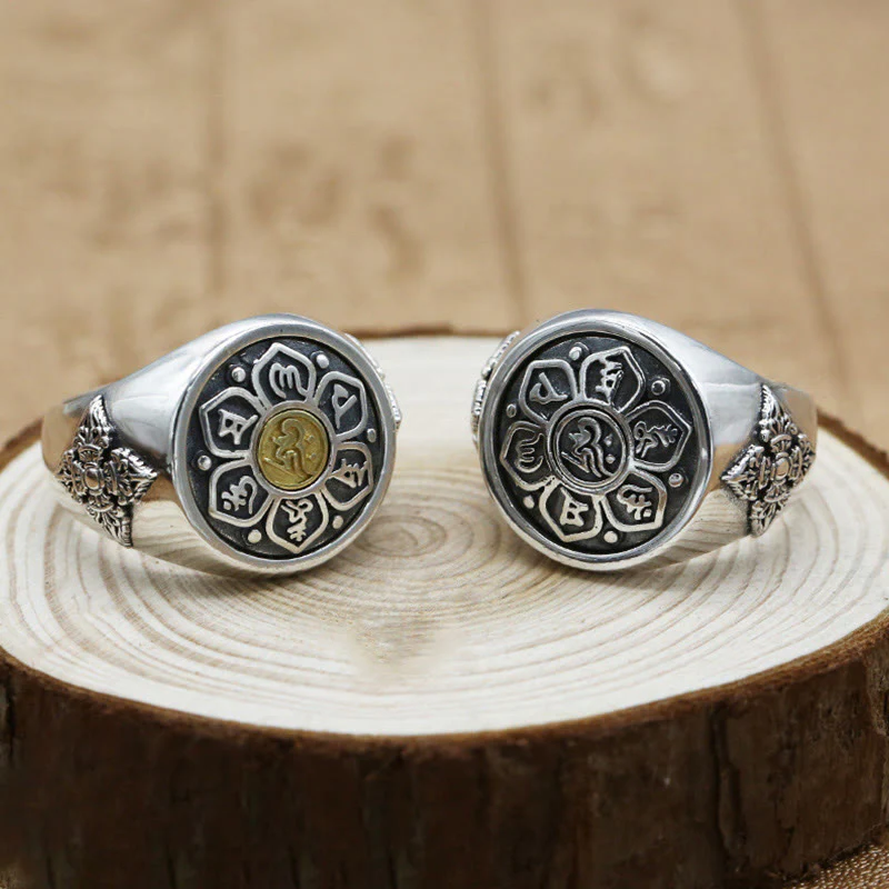 Buddha Stones Tibetano Om Mani Padme Hum Vajra Modello Rame Focus Anello Rotante - Image 10