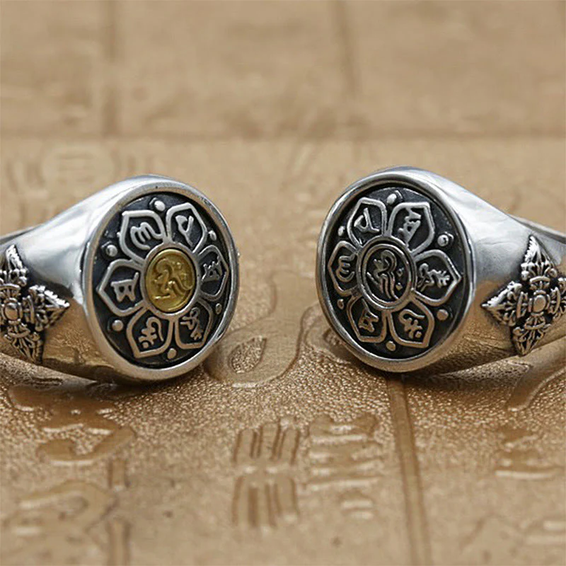 Buddha Stones Tibetano Om Mani Padme Hum Vajra Modello Rame Focus Anello Rotante - Image 11