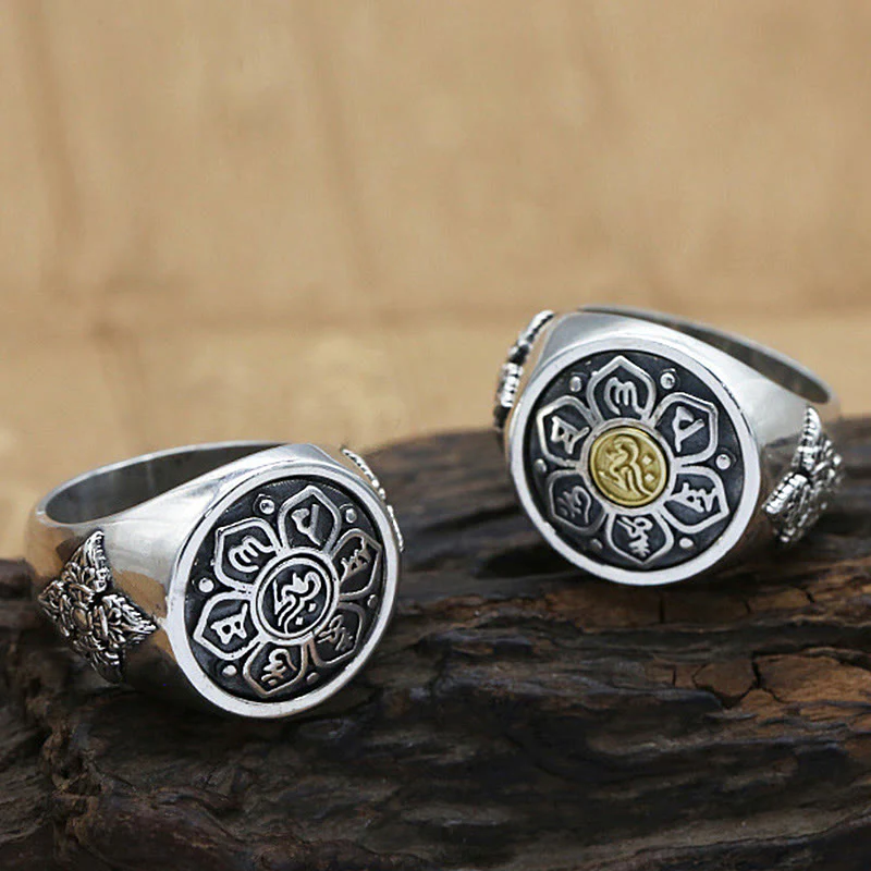 Buddha Stones Tibetano Om Mani Padme Hum Vajra Modello Rame Focus Anello Rotante - Image 12
