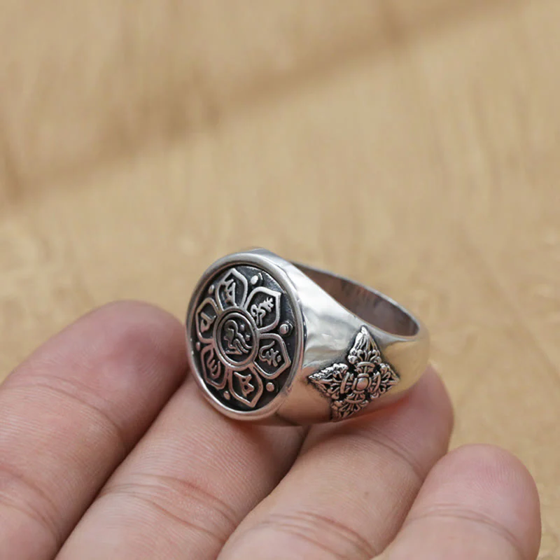 Buddha Stones Tibetano Om Mani Padme Hum Vajra Modello Rame Focus Anello Rotante - Image 3