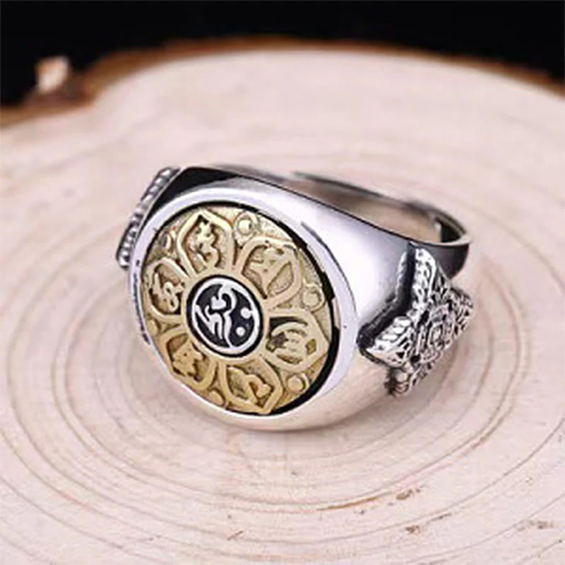 Buddha Stones Tibetano Om Mani Padme Hum Vajra Modello Rame Focus Anello Rotante - Image 9