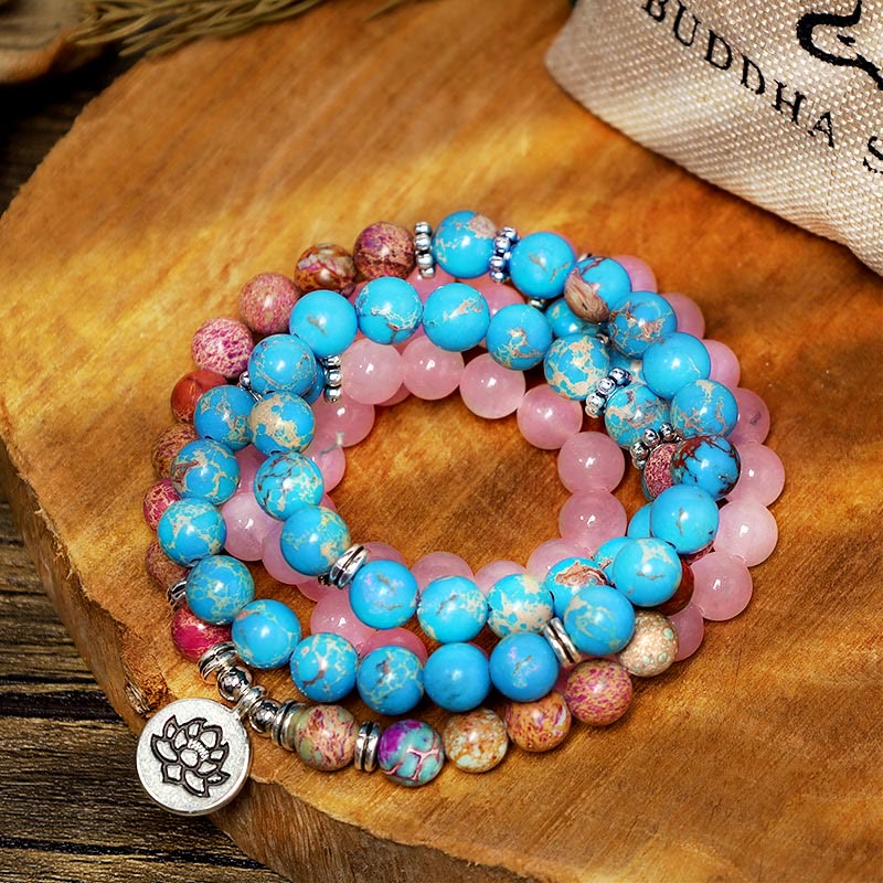 Buddha Stones Tibetano Viola Miano Perline Vere Armonia Loto Mala - Image 4