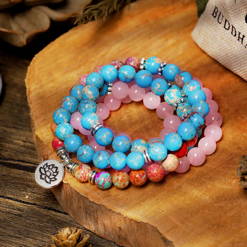 Buddha Stones Tibetano Viola Miano Perline Vere Armonia Loto Mala - Image 7