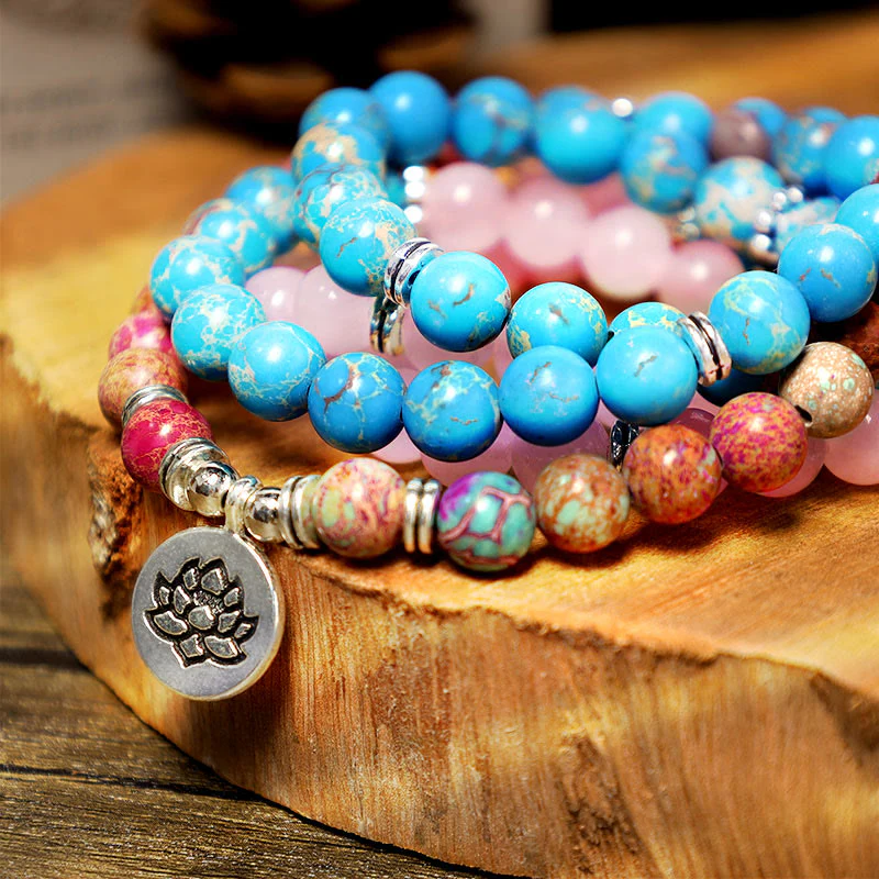 Buddha Stones Tibetano Viola Miano Perline Vere Armonia Loto Mala - Image 8