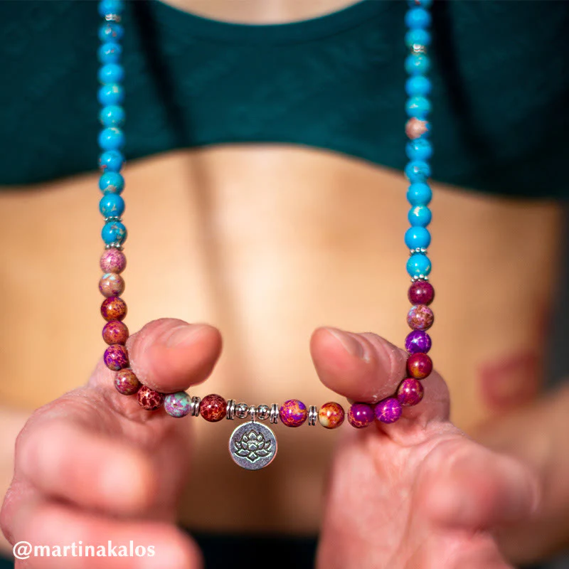 Buddha Stones Tibetano Viola Miano Perline Vere Armonia Loto Mala - Image 9