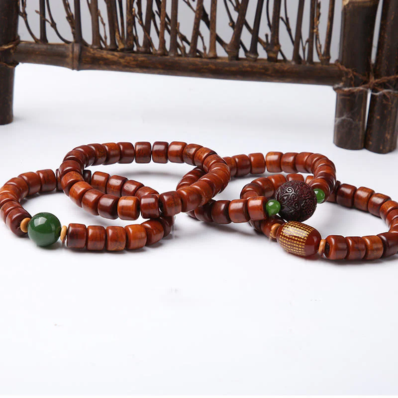 Braccialetto di forza Buddha Stones di osso tibetane, perline Dzi a tre occhi, corno di pecora, agata rossa - Image 2