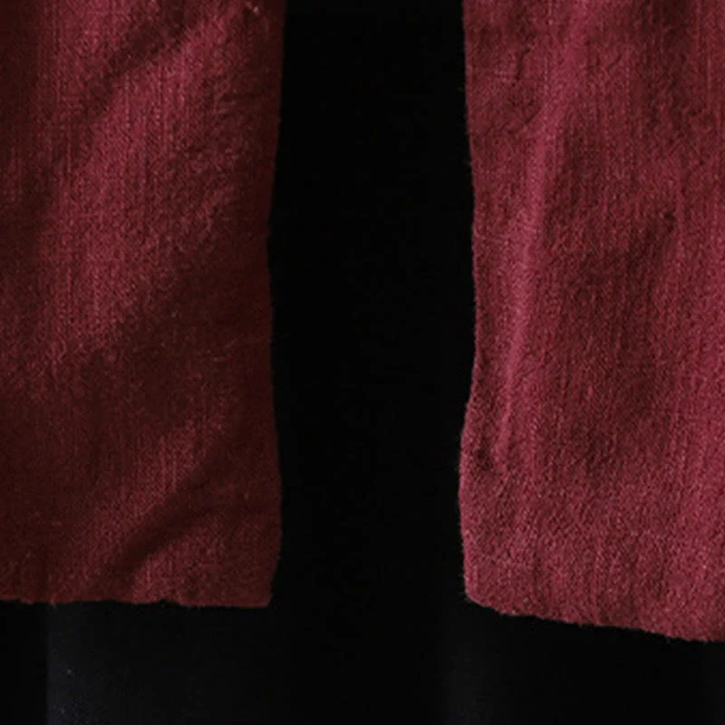 Giacca da donna in cotone e lino con collo alto e bottoni a rana, tinta unita, con motivo Buddha Stones. - Image 10