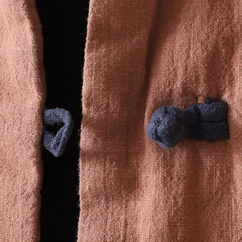 Giacca da donna in cotone e lino con collo alto e bottoni a rana, tinta unita, con motivo Buddha Stones. - Image 16