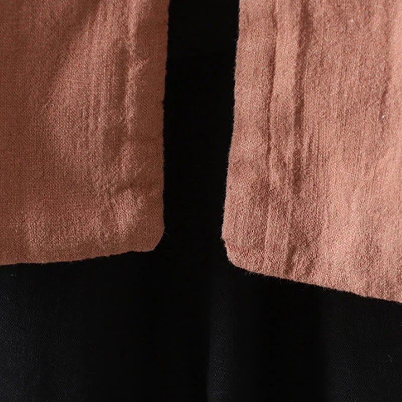 Giacca da donna in cotone e lino con collo alto e bottoni a rana, tinta unita, con motivo Buddha Stones. - Image 17
