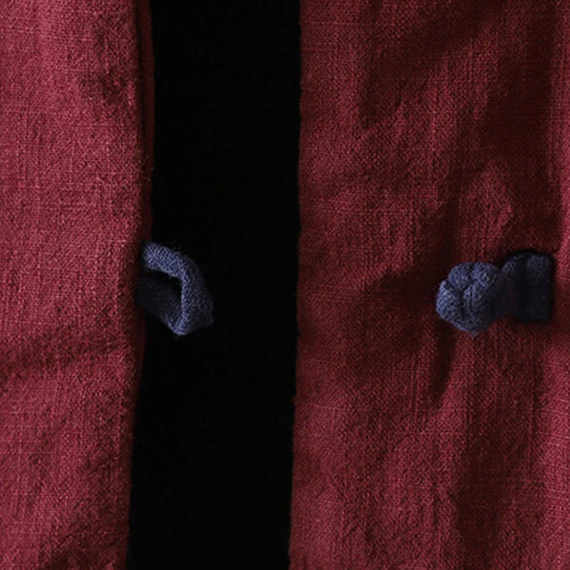 Giacca da donna in cotone e lino con collo alto e bottoni a rana, tinta unita, con motivo Buddha Stones. - Image 7