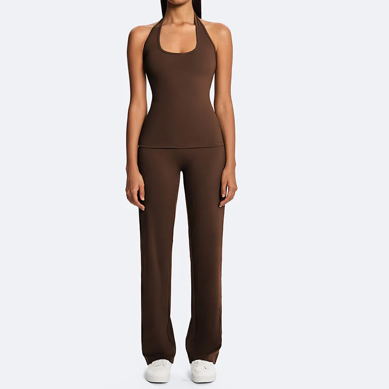 Buddha Stones Top senza maniche senza spalline con scollo all'americana e schiena scoperta, pantaloni a gamba dritta per sport, fitness e yoga - Image 7