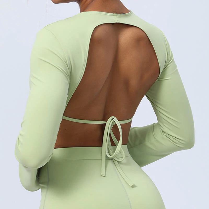 Buddha Stones Top senza spalline a maniche lunghe con reggiseno e pantaloni svasati, completo fitness e yoga - Image 10