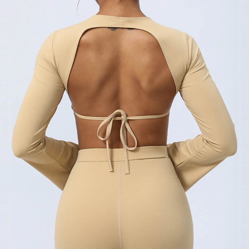 Buddha Stones Top senza spalline a maniche lunghe con reggiseno e pantaloni svasati, completo fitness e yoga - Image 25