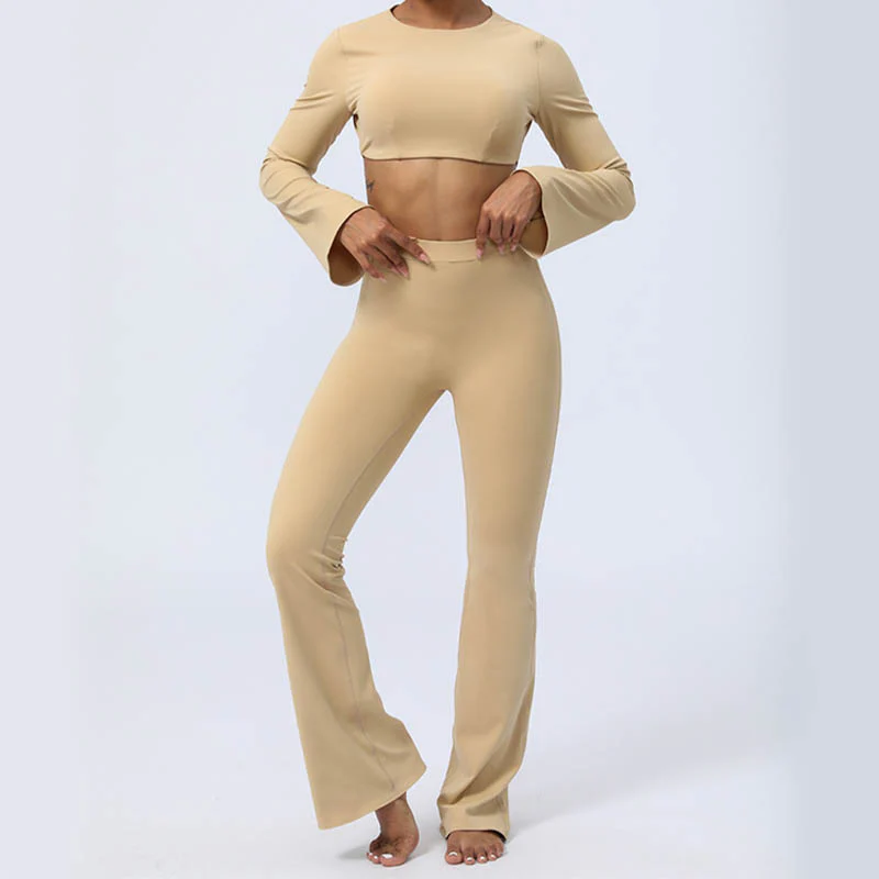 Buddha Stones Top senza spalline a maniche lunghe con reggiseno e pantaloni svasati, completo fitness e yoga - Image 27