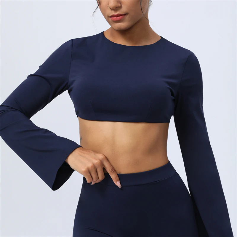 Buddha Stones Top senza spalline a maniche lunghe con reggiseno e pantaloni svasati, completo fitness e yoga - Image 32