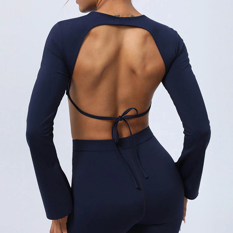 Buddha Stones Top senza spalline a maniche lunghe con reggiseno e pantaloni svasati, completo fitness e yoga - Image 33