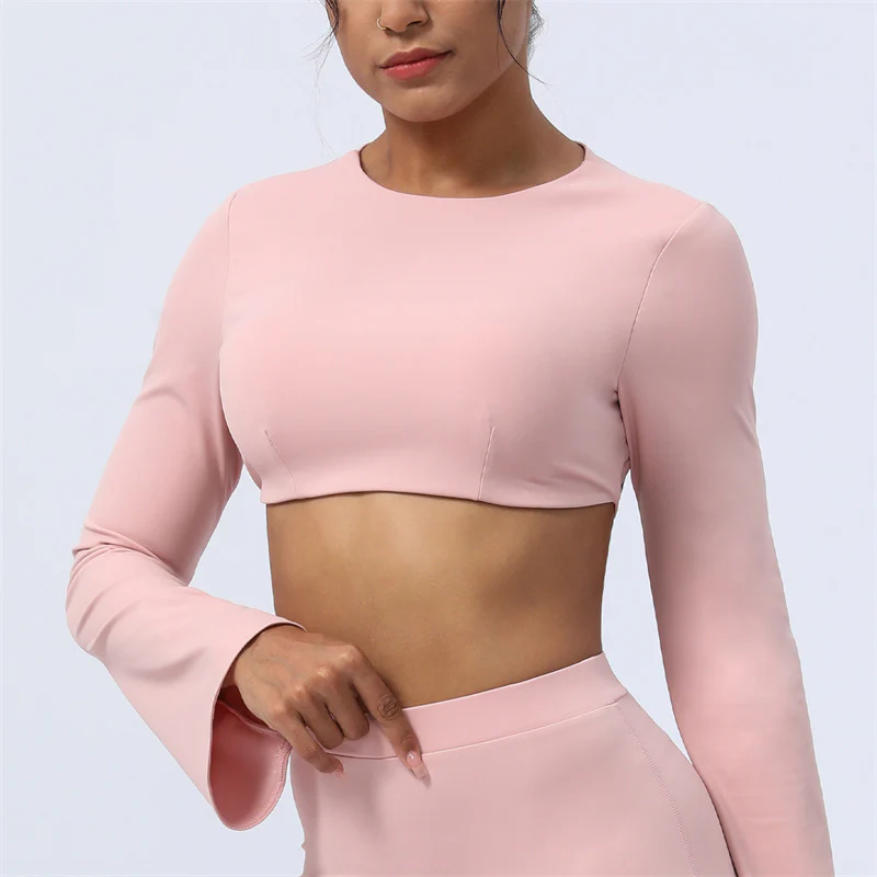 Buddha Stones Top senza spalline a maniche lunghe con reggiseno e pantaloni svasati, completo fitness e yoga - Image 39