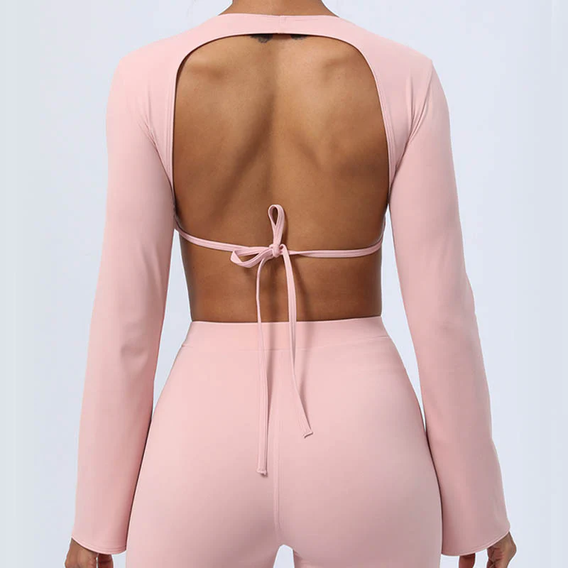 Buddha Stones Top senza spalline a maniche lunghe con reggiseno e pantaloni svasati, completo fitness e yoga - Image 41