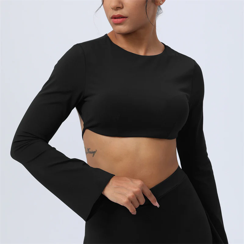 Buddha Stones Top senza spalline a maniche lunghe con reggiseno e pantaloni svasati, completo fitness e yoga - Image 47