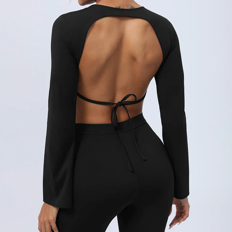 Buddha Stones Top senza spalline a maniche lunghe con reggiseno e pantaloni svasati, completo fitness e yoga - Image 48