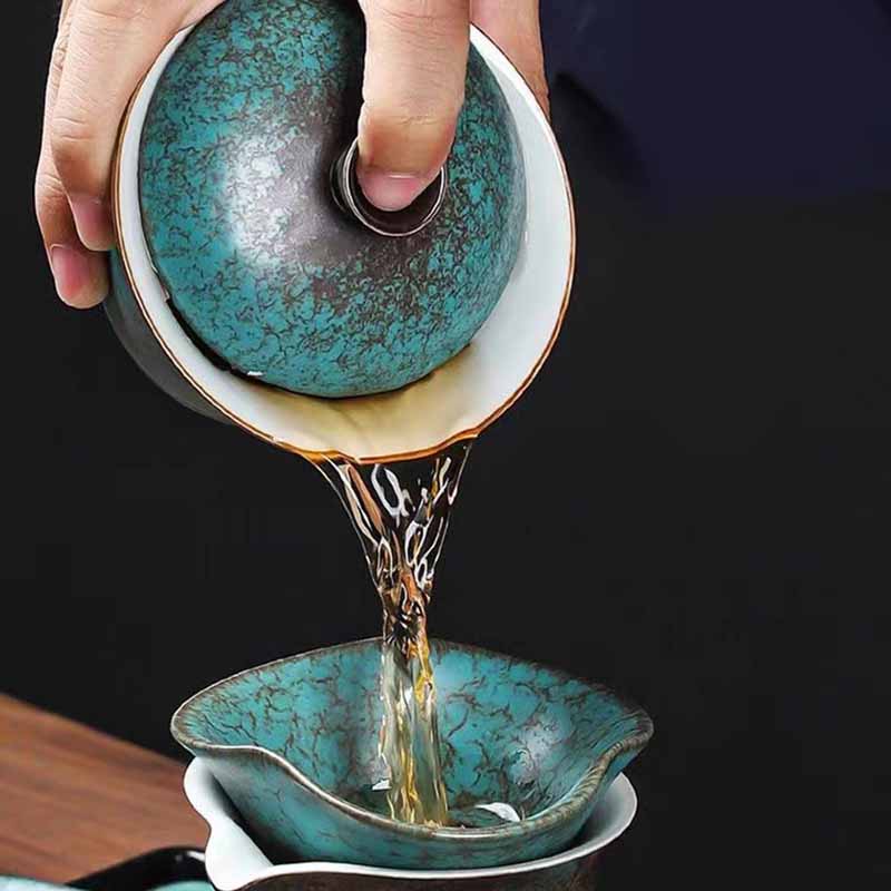 Buddha Stones tradizionale pino verde ceramica Gaiwan Sancai tazza da tè Kung Fu tazza da tè e piattino con coperchio - Image 10