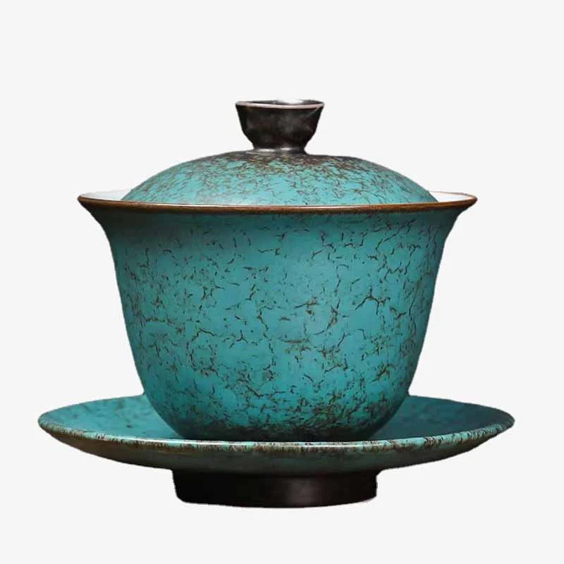 Buddha Stones tradizionale pino verde ceramica Gaiwan Sancai tazza da tè Kung Fu tazza da tè e piattino con coperchio - Image 12