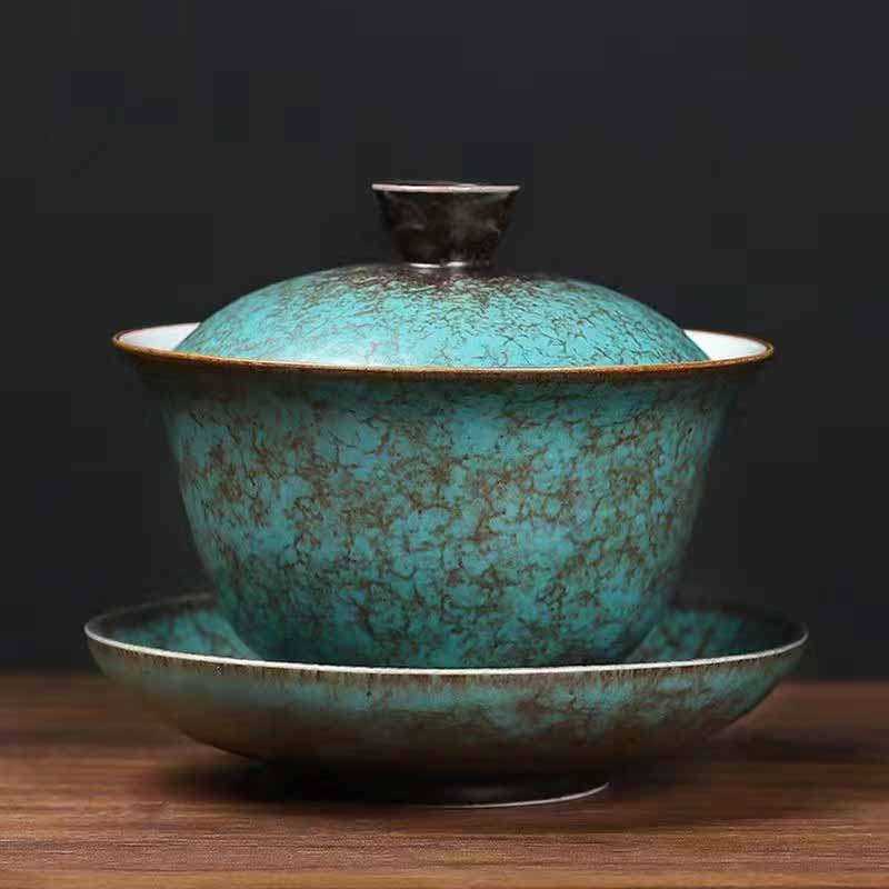 Buddha Stones tradizionale pino verde ceramica Gaiwan Sancai tazza da tè Kung Fu tazza da tè e piattino con coperchio - Image 13