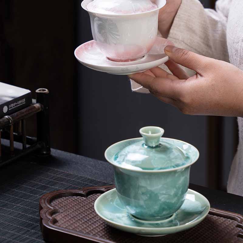 Buddha Stones tradizionale smaltato ceramica Gaiwan Sancai tazza da tè Kung Fu tazza da tè e piattino con coperchio 180ml - Image 15