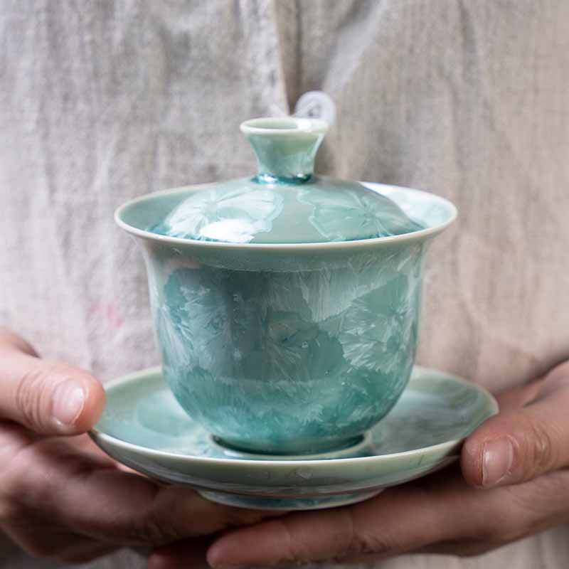 Buddha Stones tradizionale smaltato ceramica Gaiwan Sancai tazza da tè Kung Fu tazza da tè e piattino con coperchio 180ml - Image 2