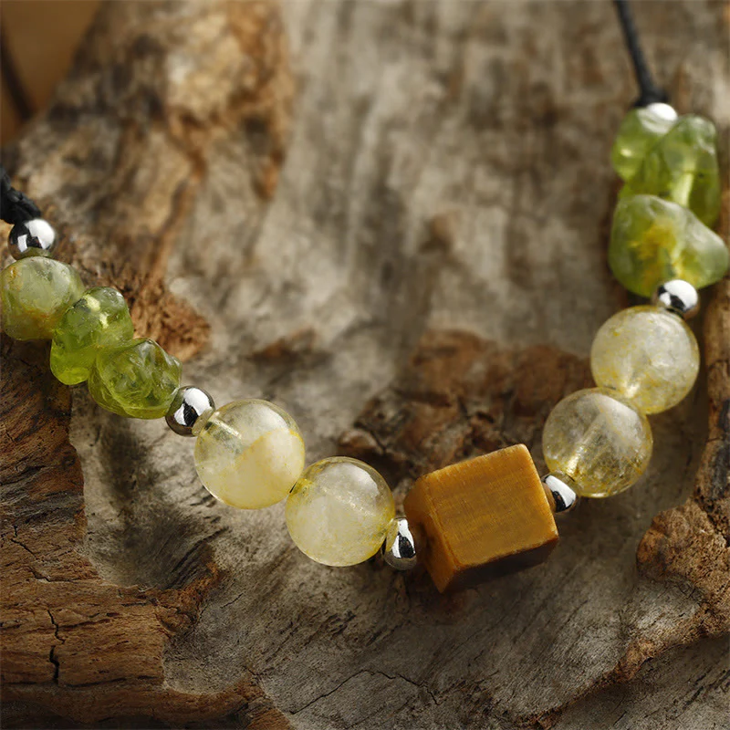 Buddha Stones Trova la tua gioia Braccialetto in corda della pace con peridoto, citrino, occhio di tigre - Image 10