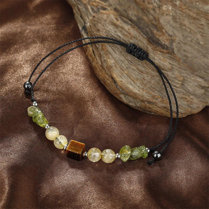 Buddha Stones Trova la tua gioia Braccialetto in corda della pace con peridoto, citrino, occhio di tigre - Image 9