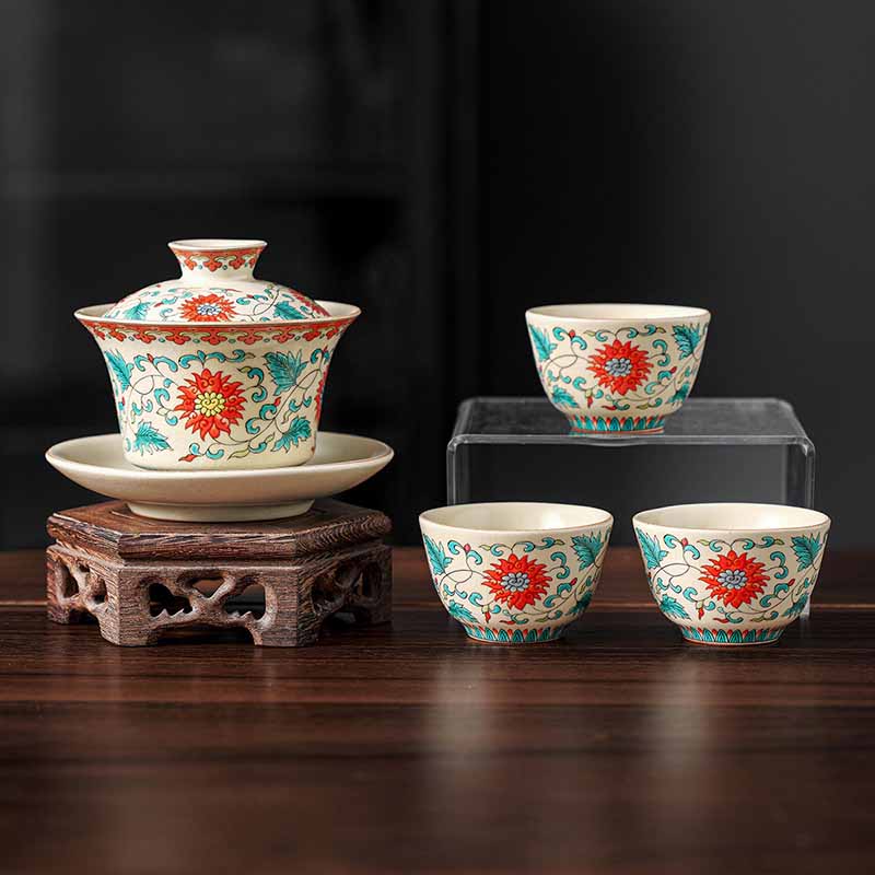 Buddha Stones Un panorama di fiumi e montagne Fiori Gaiwan in ceramica Sancai Tazza da tè Tazza da tè Kung Fu e piattino con coperchio - Image 15