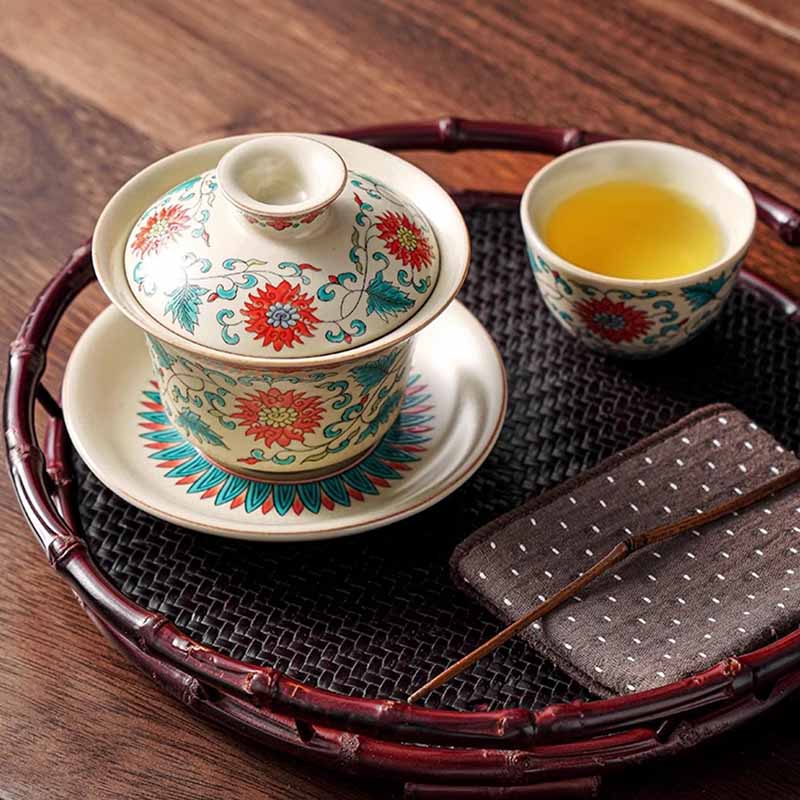 Buddha Stones Un panorama di fiumi e montagne Fiori Gaiwan in ceramica Sancai Tazza da tè Tazza da tè Kung Fu e piattino con coperchio - Image 16