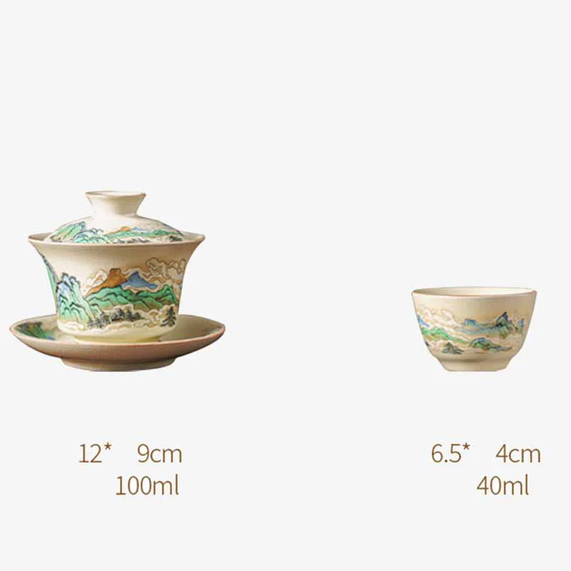 Buddha Stones Un panorama di fiumi e montagne Fiori Gaiwan in ceramica Sancai Tazza da tè Tazza da tè Kung Fu e piattino con coperchio - Image 8