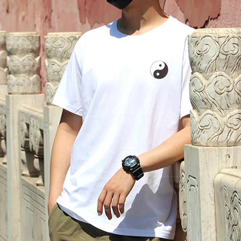 Buddha Stones Uomo Estate Girocollo Manica Corta Yin Yang Cotone T-Shirt - Image 10
