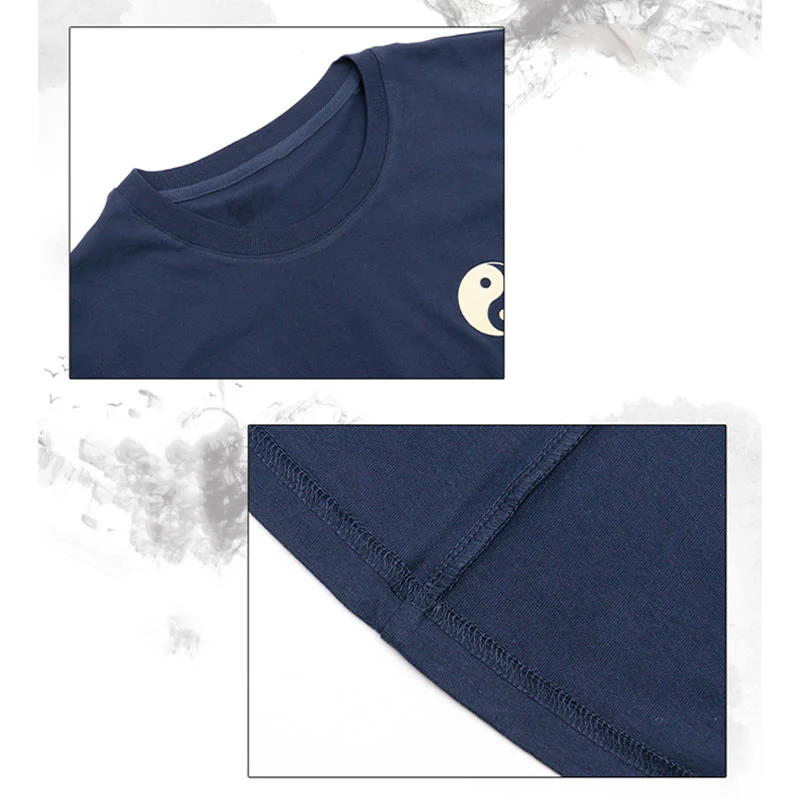 Buddha Stones Uomo Estate Girocollo Manica Corta Yin Yang Cotone T-Shirt - Image 7