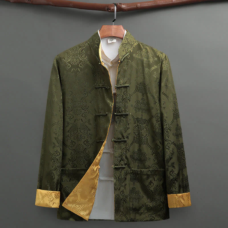Buddha Stones Uomo Rana-Bottone Tang Suit Koi Fish Pattern Giacca Manica Lunga Camicia Con Tasche - Image 15