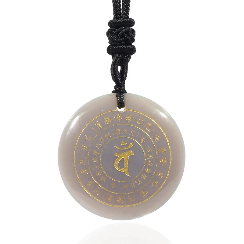 Buddha Stones Vairocana Tathagata Mantra Sanscrito Vari Cristalli Ossidiana Nera Avventurina Verde Forza Collana Pendente - Image 33