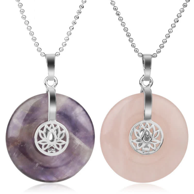 Buddha Stones Vari cristalli Ametista Cristallo rosa Loto Collana pendente curativa