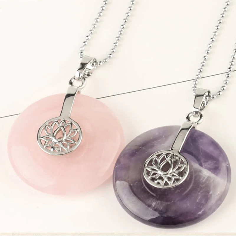 Buddha Stones Vari cristalli Ametista Cristallo rosa Loto Collana pendente curativa - Image 2