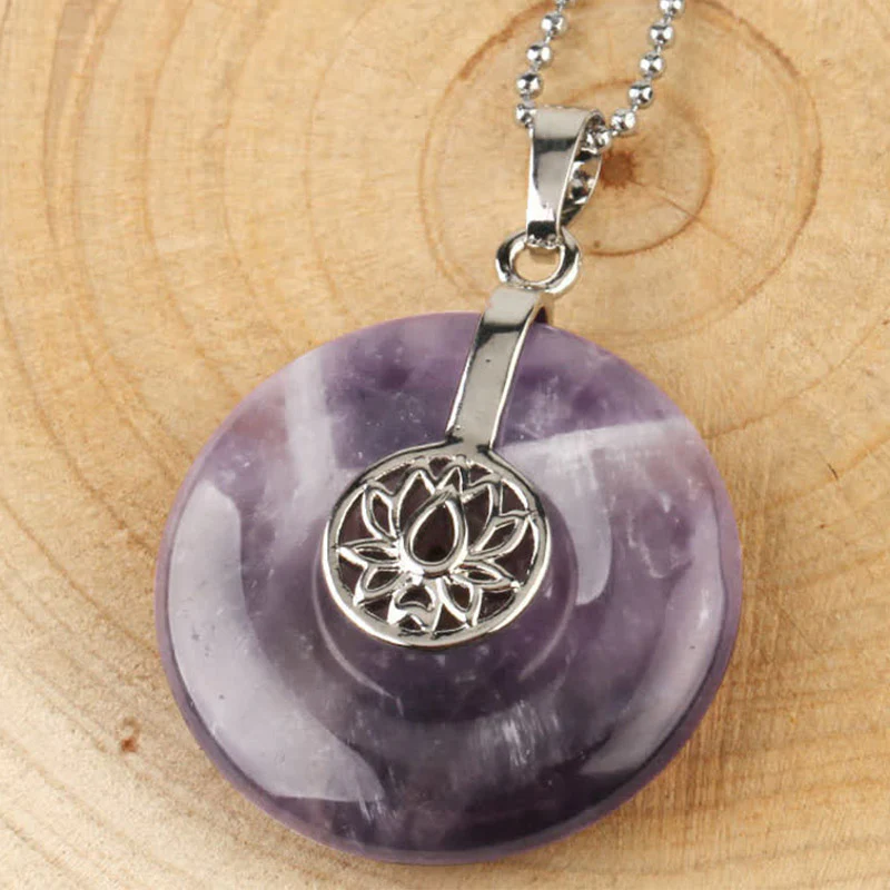 Buddha Stones Vari cristalli Ametista Cristallo rosa Loto Collana pendente curativa - Image 6