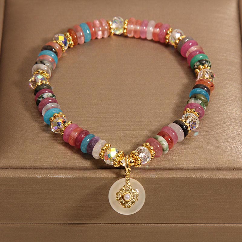 Buddha Stones Vari cristalli Quarzo fragola Fibbia della pace Braccialetto di buon auspicio - Image 3