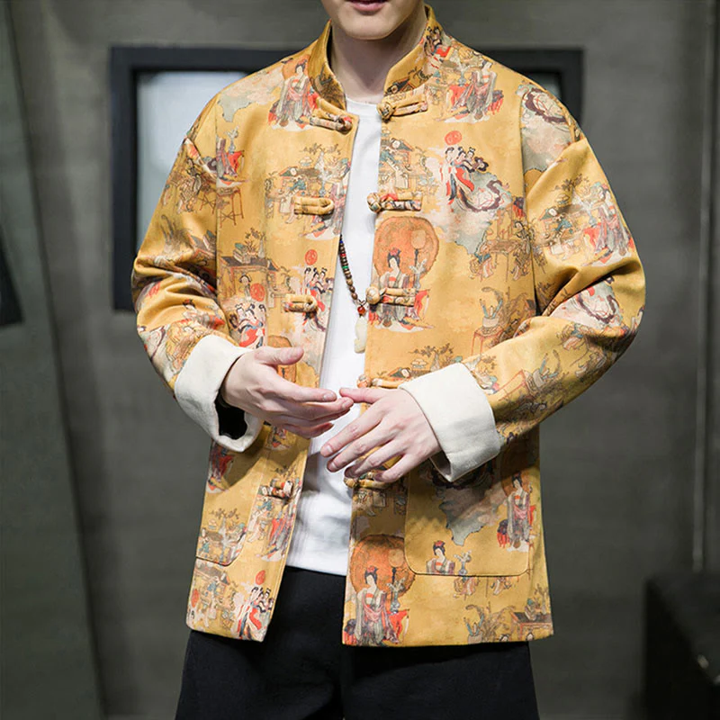 Buddha Stones Vestiti per il capodanno cinese Figura antica Pittura Polsino tinta unita Rana-bottoni Tang Suit Giacca da uomo in cotone Camicia con tasche - Image 10
