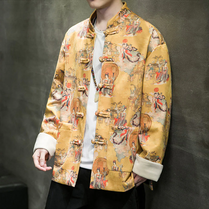 Buddha Stones Vestiti per il capodanno cinese Figura antica Pittura Polsino tinta unita Rana-bottoni Tang Suit Giacca da uomo in cotone Camicia con tasche - Image 12
