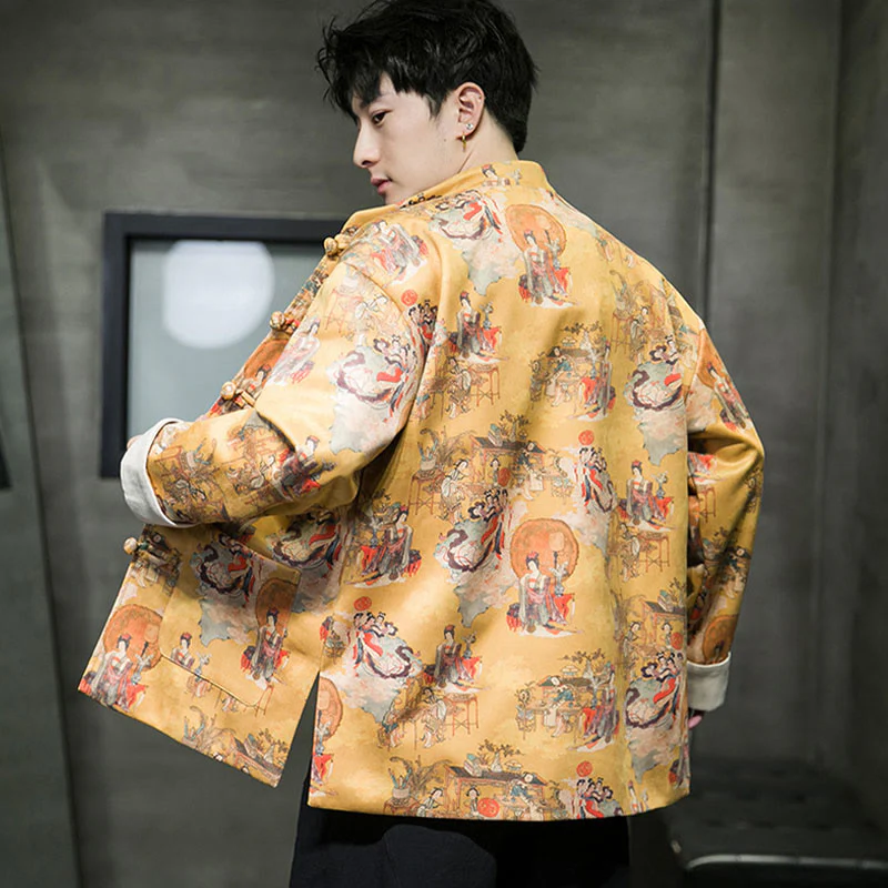 Buddha Stones Vestiti per il capodanno cinese Figura antica Pittura Polsino tinta unita Rana-bottoni Tang Suit Giacca da uomo in cotone Camicia con tasche - Image 13